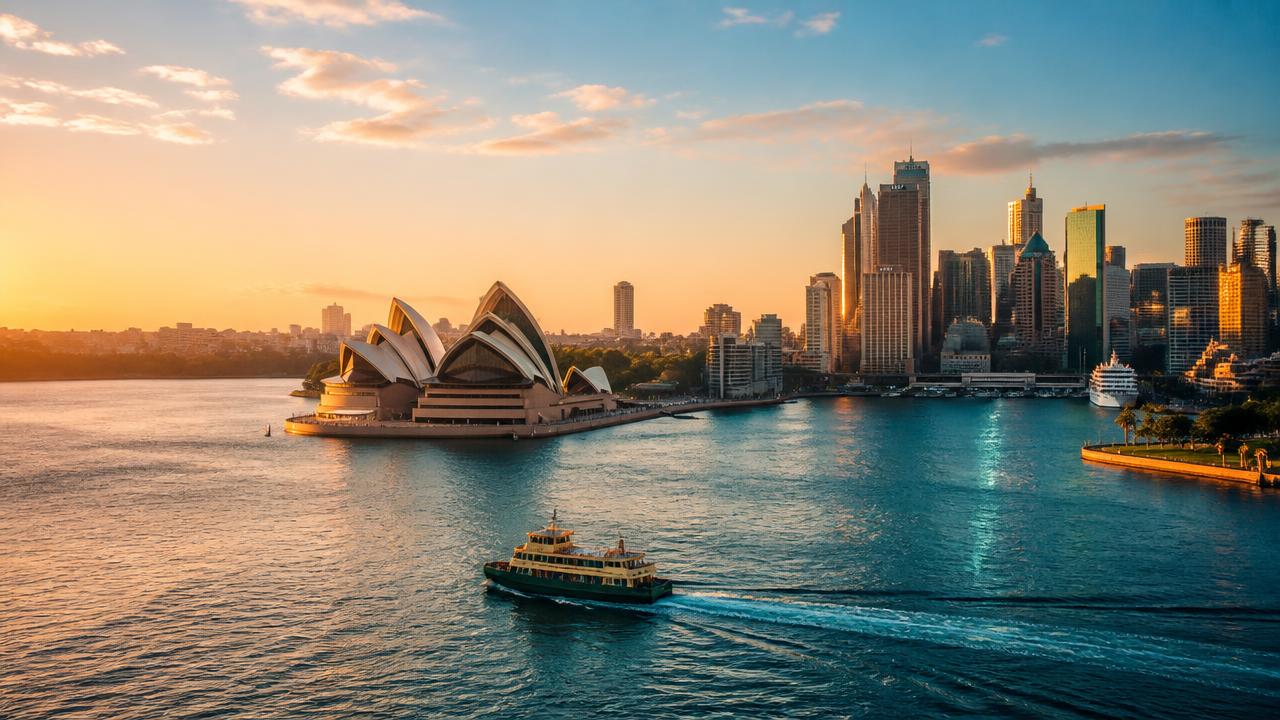Sydney Opera House and Sydney Harbour at sunset, representing the Australian destination for UAE migrants
